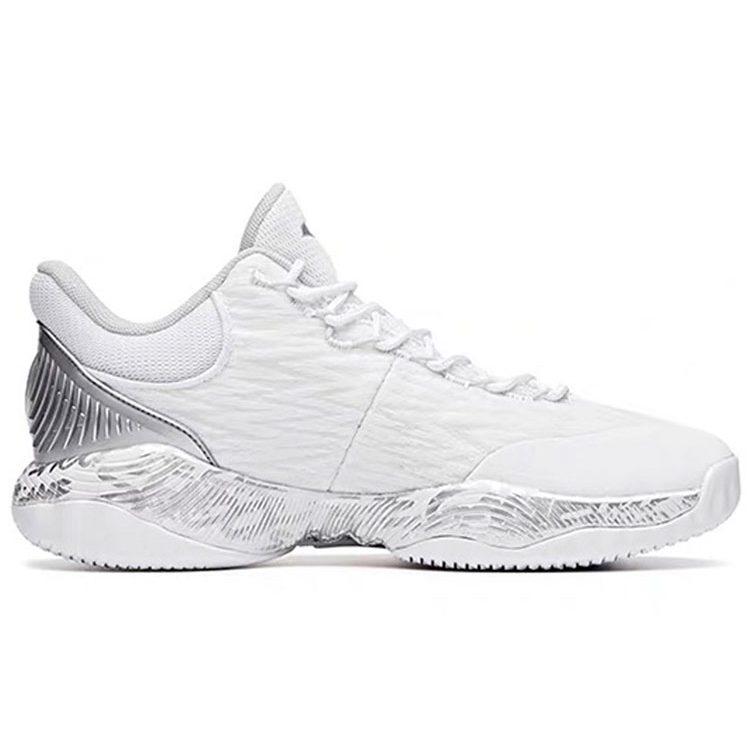 Anta A Shock Synthetic Leather Cushioning Slip Resistant Abrasion Resistant Low top Basketball Shoes Men's Gray White 112031605-5