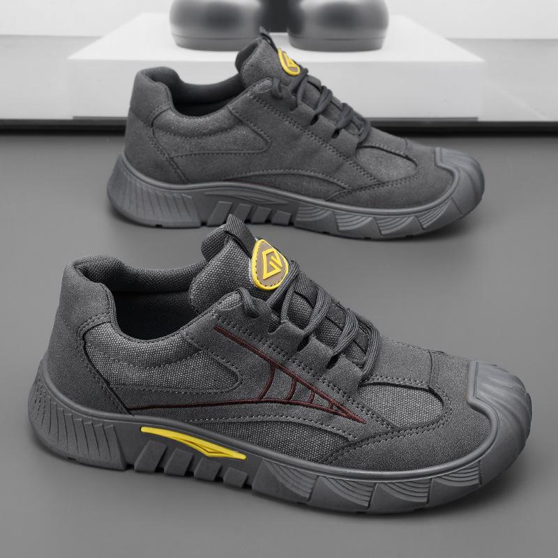 Fashion Men's 2025 Canvas Safety Work Shoes Lace-Up Breathable Non-Slip Shock Absorbing Durable Casual Sneakers for Labor Protection