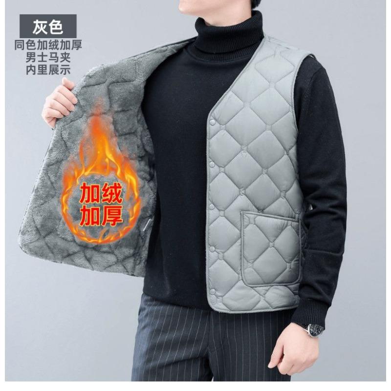 Autumn and Winter Style Plus Velvet Thickened Down Cotton Vest Short Men's Thermal Vest