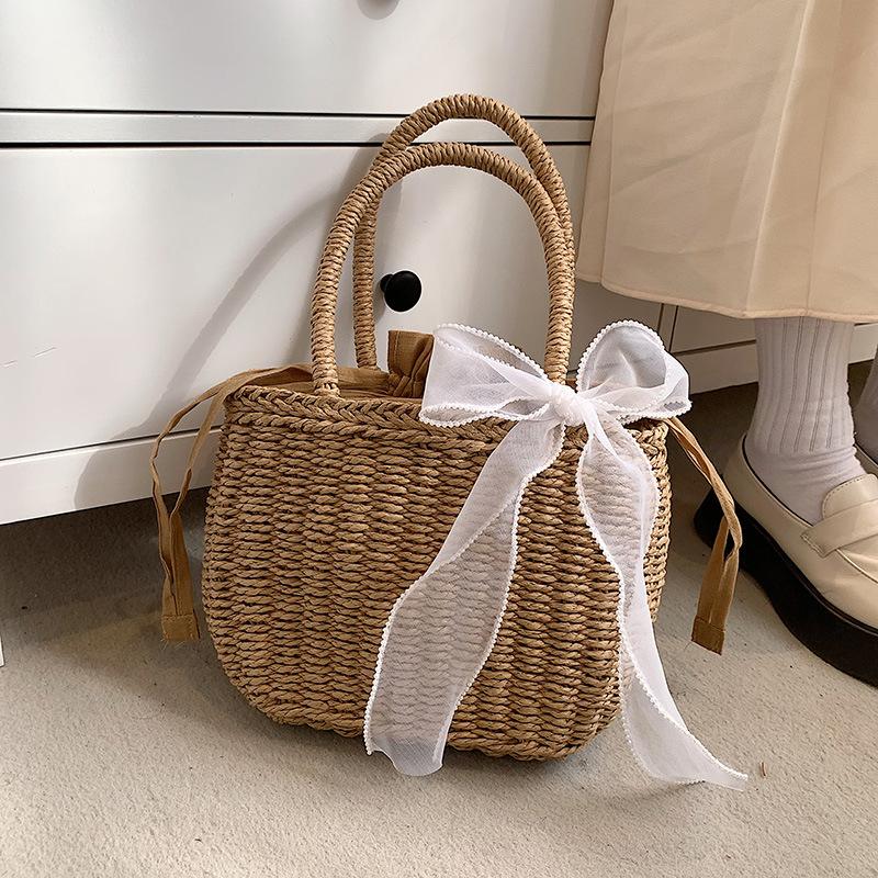 Simple Design Straw Handbags For Women Handmade Bohemian Style Beach Bag Summer Fashion Pack Bucket Bag Purse Totes