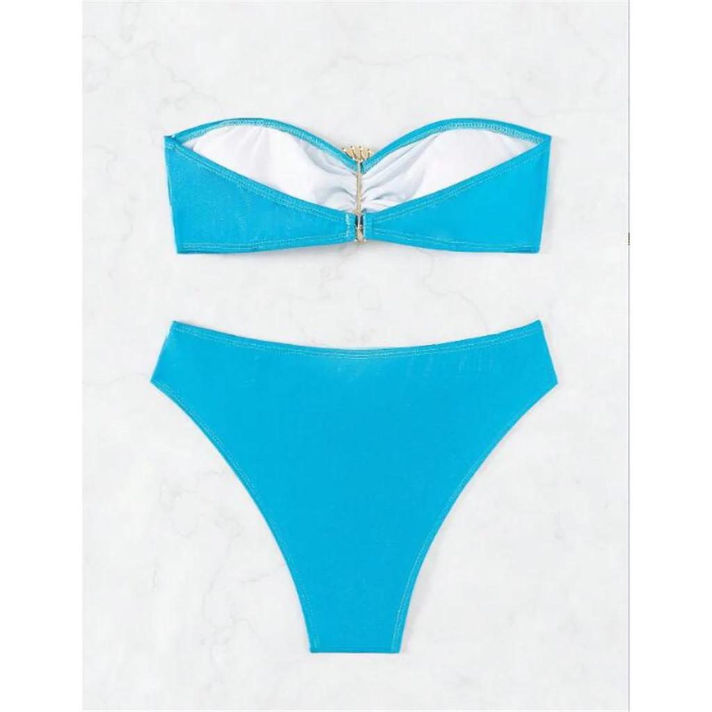 Diamond Rhinestones Bandeau Mid Waist Bikini Women Swimwear Female Swimsuit Two-pieces Bikini Set Bather Bathing Suit Swim