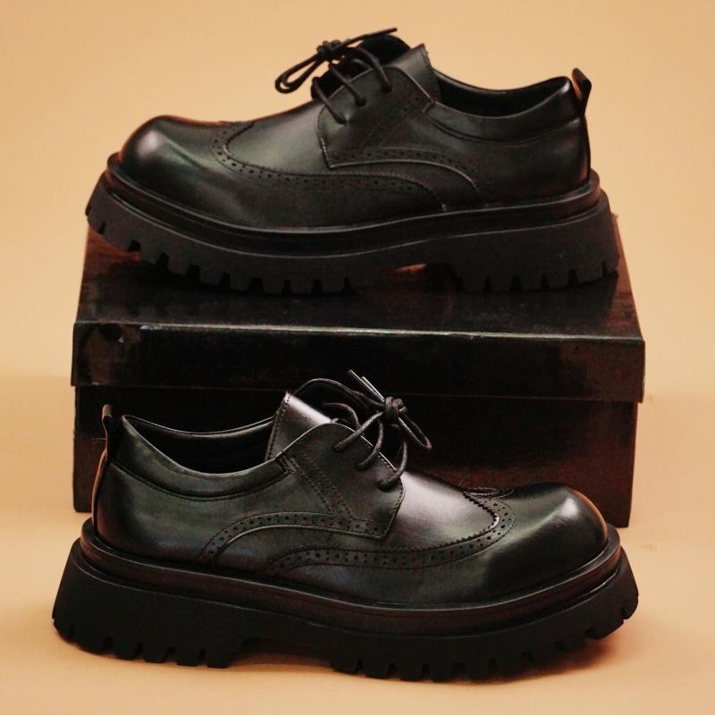 Fashion British Style Men's Block Shoes Thick Soled Durable for Office Interviews Formal Shoes Retro Brown Men's Shiny Leather Shoes