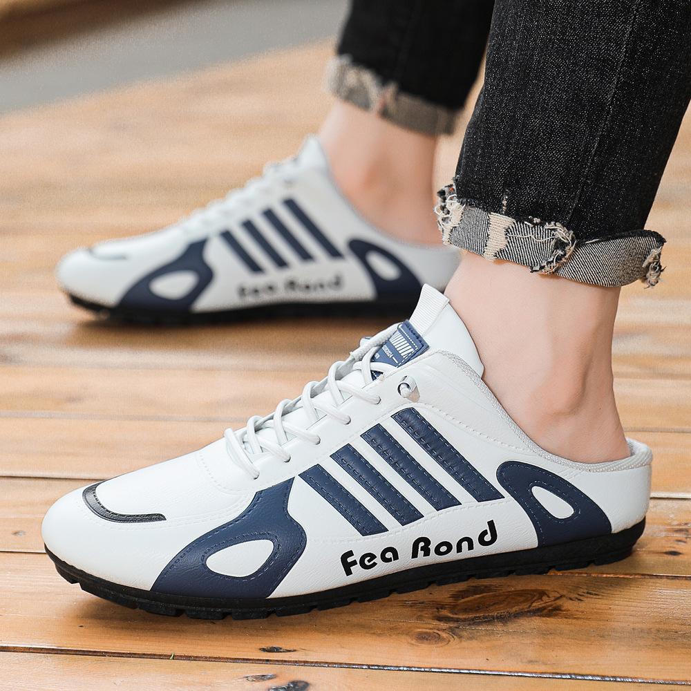 Halbschlappen Herren Freizeitschuhe Leder Sommer atmungsaktiv Ein-Pedal Mode vielseitig trendige Schuhe Low-Top weichsohlige Beanie-Schuhe