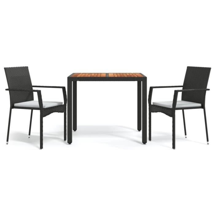 VidaXL Ensemble de salle à manger de jardin avec coussins 3 pcs Noir 3184987