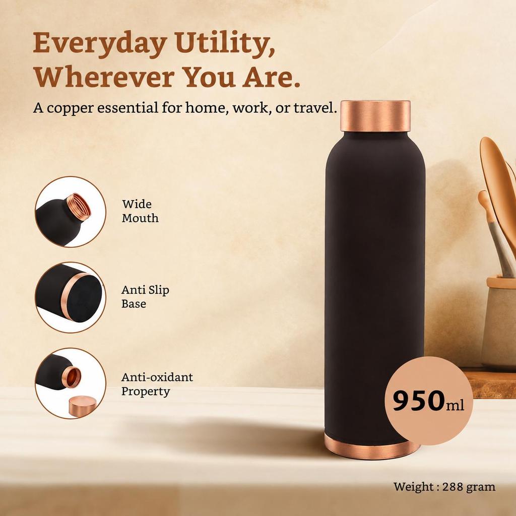 Copper Leak-Proof Powder Coating Bottles | 950 Ml | Pure Copper | Coca Cola Color | Daily Wellness Bottle