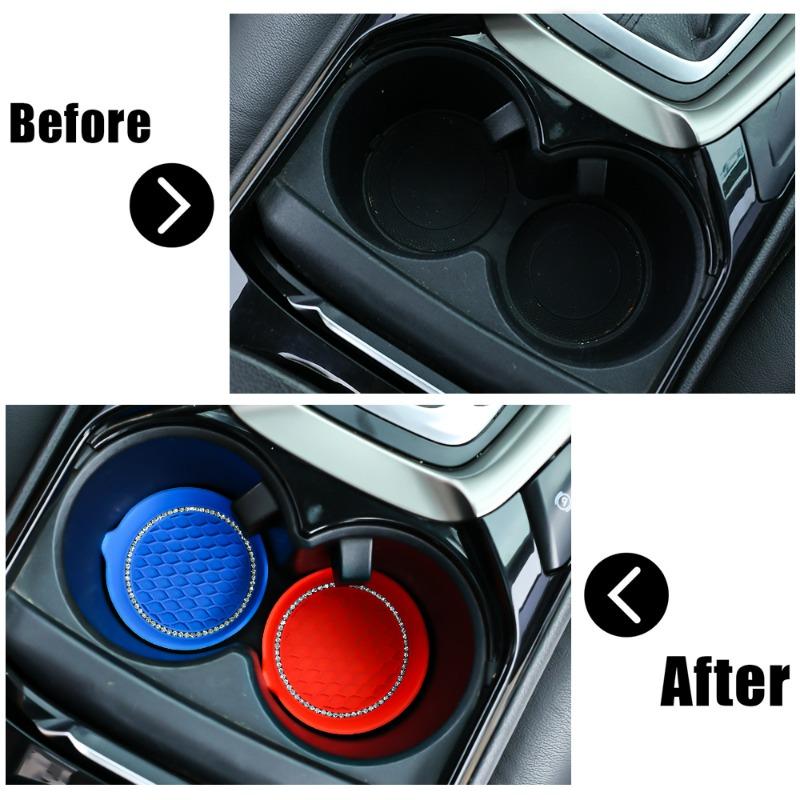 Coaster pentru pahare cu apa auto, silicon, impermeabil, anti-alunecare, cu inserție circulară, subțire pentru pahare cu stras, accesorii pentru interiorul mașinii