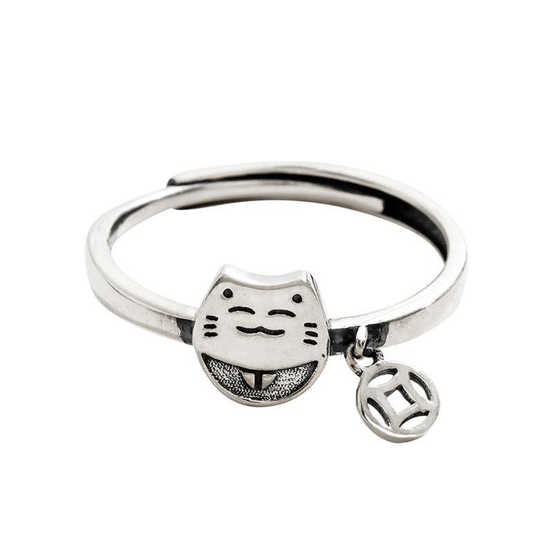 Silver Stunning S925 Cat Ring For Women Featuring A Modern Geometric Shape And Size Adjustable