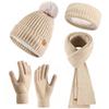 Double Layer Velvet Knit 4-in-1 Set: Hat, Scarf, Gloves, Headband for Winter Warmth