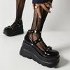 Czarne damskie buty na obcasie z koturnami, platforma, gruba podeszwa, koturny, obuwie imprezowe, buty gotyckie, damskie, wiosna 2025