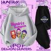 New K-pop Demon Hunter 3 - 12-year-old Girls' Sportswear 2-piece Cute Casual Top Children's Hooded Shirt Set with Cartoon Print