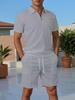 Men's Two-Piece Set: Half Placket Shirt & Drawstring Shorts