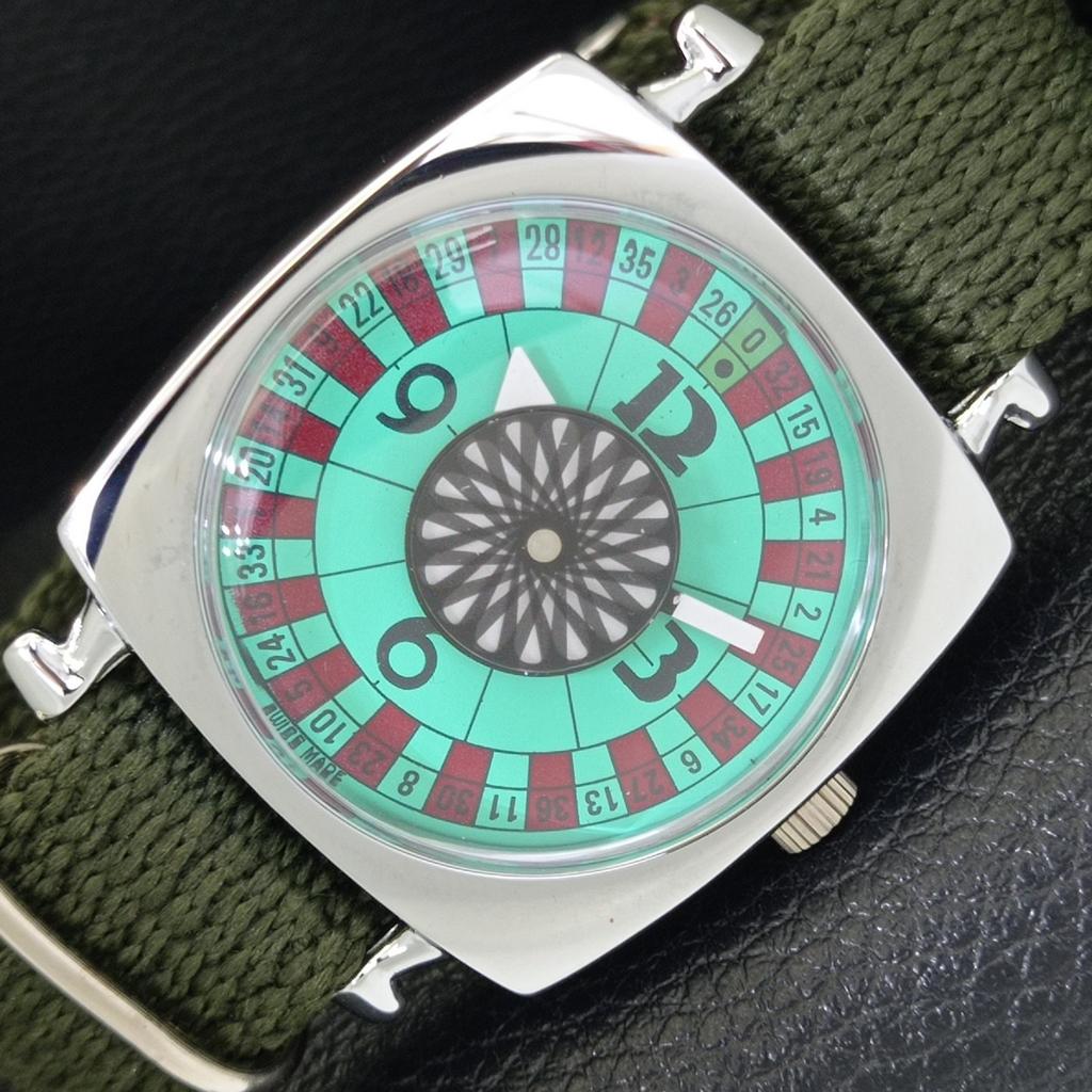 VINTAGE REFURBISHED HAND-WINDING ROULETTE SWISS MENS SEA GREEN WATCH A700936-5 R205a-a700936