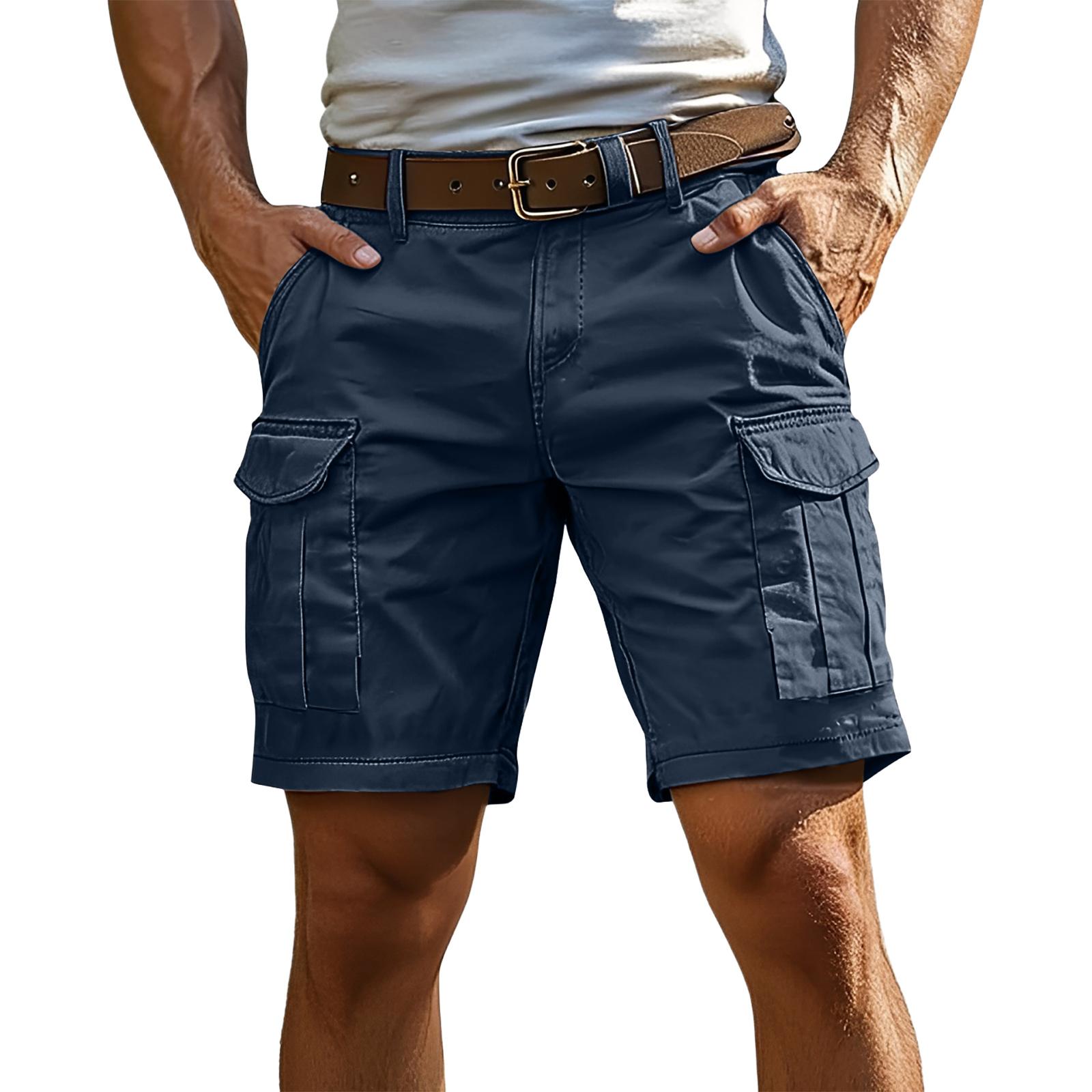HAPPY  234 Heren Cargo Shorts met Meerdere Zakken Ontspannen Pasvorm Met Riem Taille Casual Outdoor Kleding voor Dagelijkse Activiteiten M Vloot