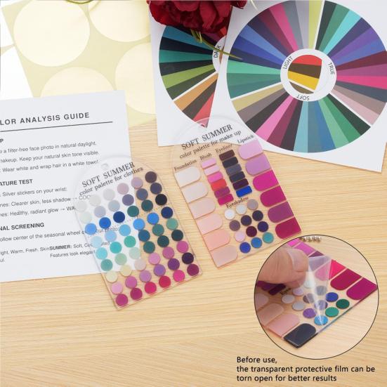 Farbtypanalyse Vorlagenkarten 2 Stück Sommer Set, Tragbare saisonale Palette Make-up Matching Guide Karte, Acryl Persönlich für Outfits & Saison