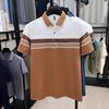 Herren Farbblock Gestreiftes Poloshirt Kurzarm Business Casual Oberteil Atmungsaktiv Sommer Poloshirt