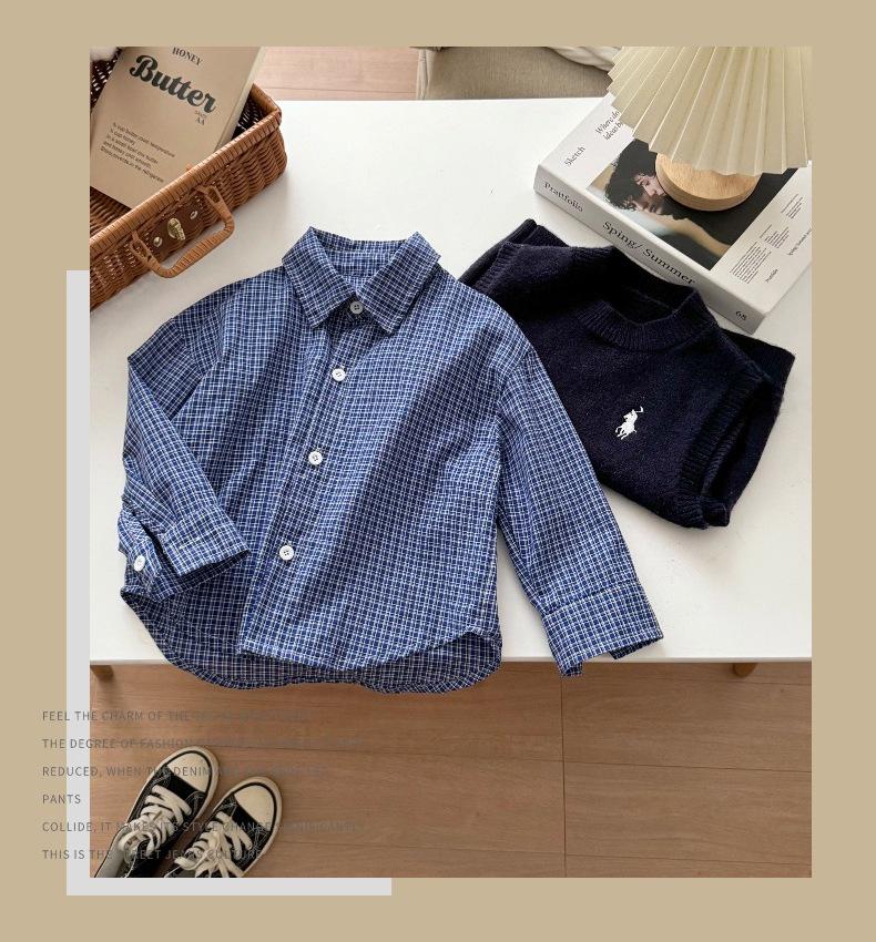 Children's Korean Style Plaid Cotton Shirt for Spring & Autumn 2025 - Casual Baby & Boys' Wear