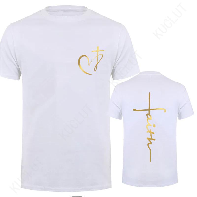 Heart Cross Print Christian T-shirt for Men Clothes Jesus Faith Male T-shirts Summer Plus Size Tee Shirt Oversized Clothing Tops