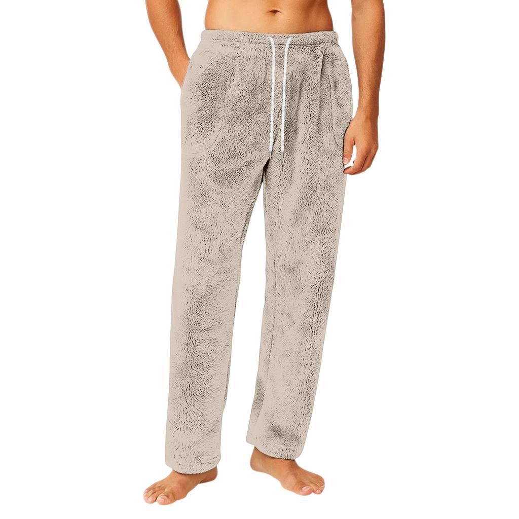 Men's Drawstring Pocket Flannel  Pants Homewear Sleep Pants