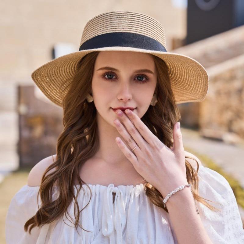 Summer straw hat women's vacation casual sunscreen visor retro elegant big head circumference wide brim straw sun hat