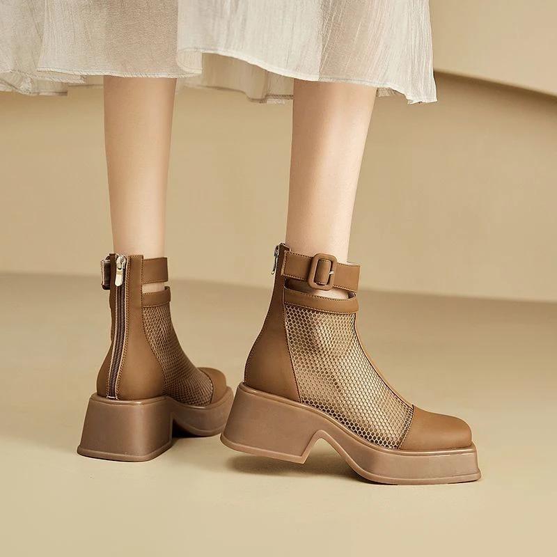 Leather Ankle Boots for Women Mesh New In Booties Footwear Large Size Warm Hot On Offer Sale Pu Y2k Trend 2025 Woman Short Shoes