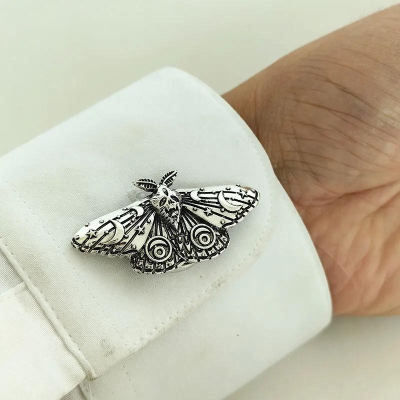 skull moth Button Covers Detachable Clip-On Decorative Witch Buttons Sewing Buttons for DIY Blouses Clothing серебряный