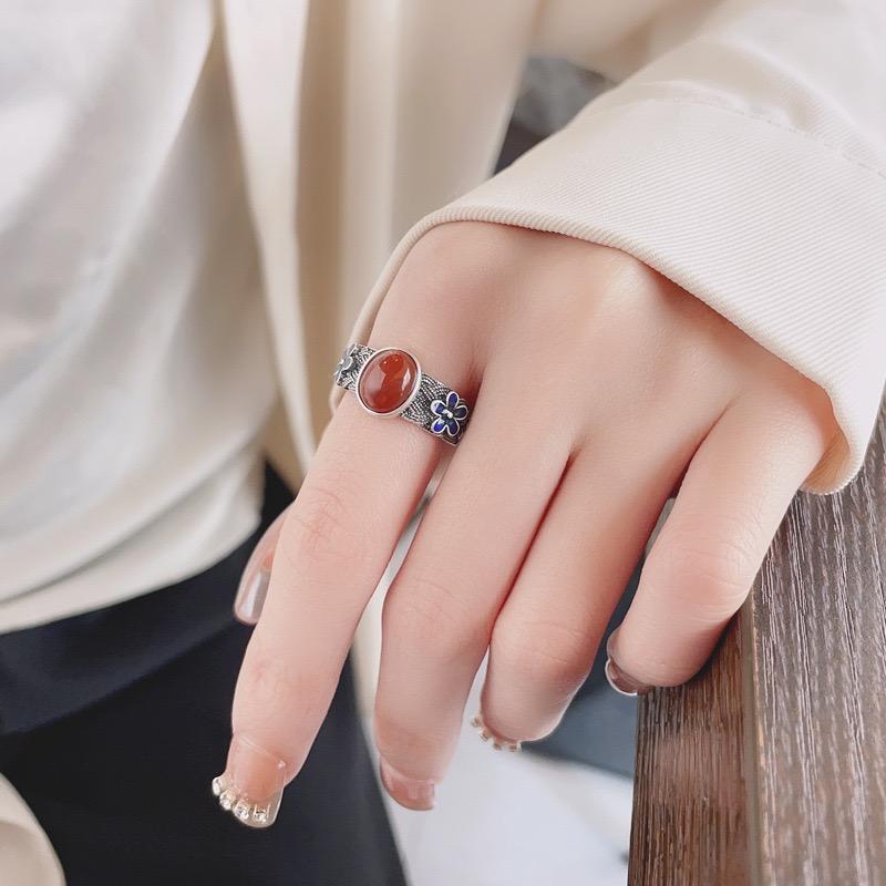 Bf Club   Rings For Women Simple Geometric Handmade Irregular Retro Red Stone Ring Allergy For Birthday Gift