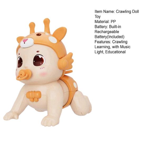 Baby Electric Crawling Doll Toy with Music Light USB Rechargeable Infant Toddler Boys Girls Interactive Walking Crawling Learning Doll Toy