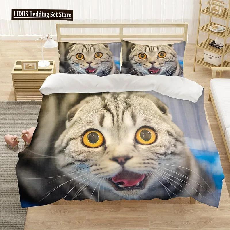 Härligt Sällskapsdjur Katt Sängklädesset Djurtryckta Överdrag Enkelt Dubbelt King Queen Storlek Påslakan Kitty Mönster Polyester Quiltöverdrag
