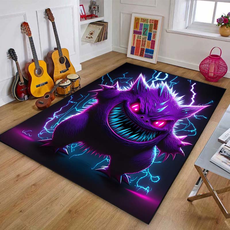 Best Seller! P-Pokemon Cartoon Carpets with Gengar Printed, Living Room Bedroom Floor Mat Balcony Garden Non-Slip Rug Great Gift