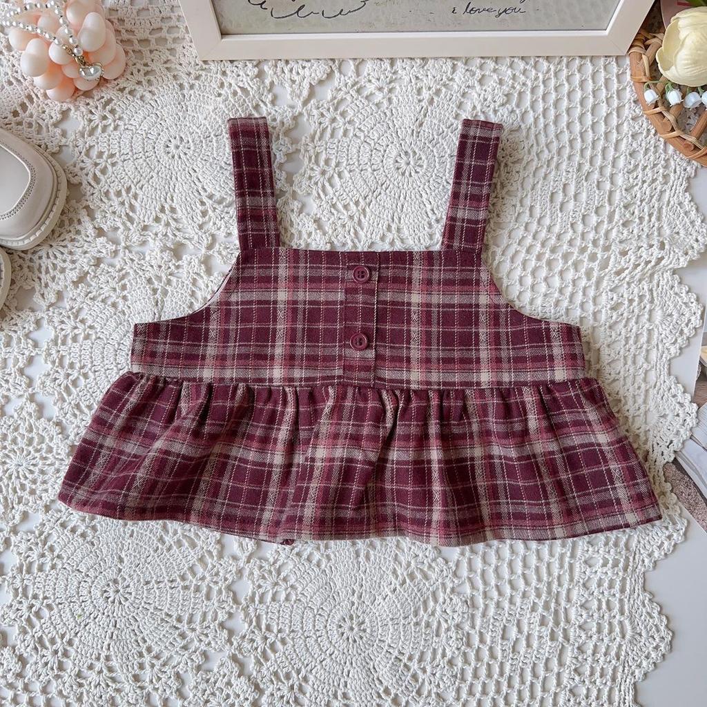Girls' Retro Plaid Camisole Three-Piece Set - Spring/Autumn AQB027