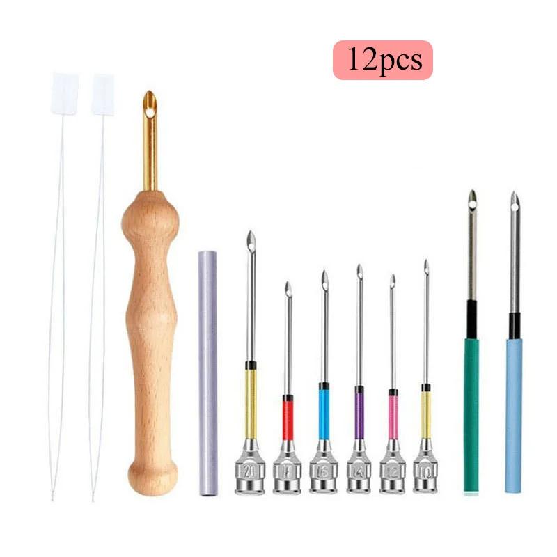 Zxiixz 11-18 Adet Punch İğnesi Nakış Kitleri Ahşap İplik Nakış Kalemi Tığ Örgü DIY El Sanatı Dikiş Nakış Aletleri