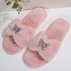 Fashion Elegant Crystal Butterfly Fur Slippers Women Warm Faux Fur House Cotton Slippers Woman Autumn Winter Open Toe Flats Slides Mujer