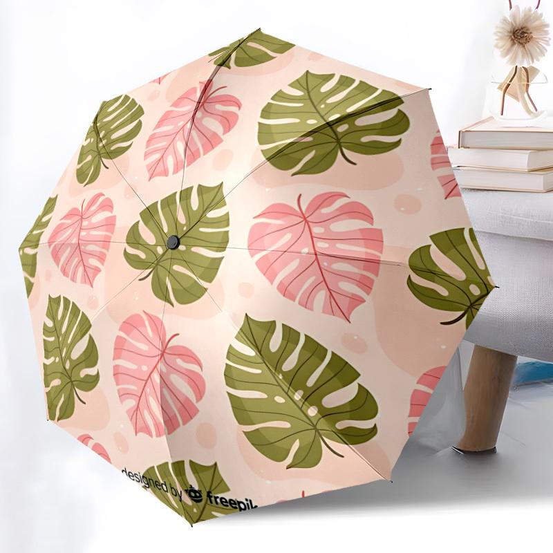 

1pc Tropical Leaves Automatic Umbrella - Automatic Opening And Closing, Sturdy Iron Frame, Formal Occasions yy251018186
