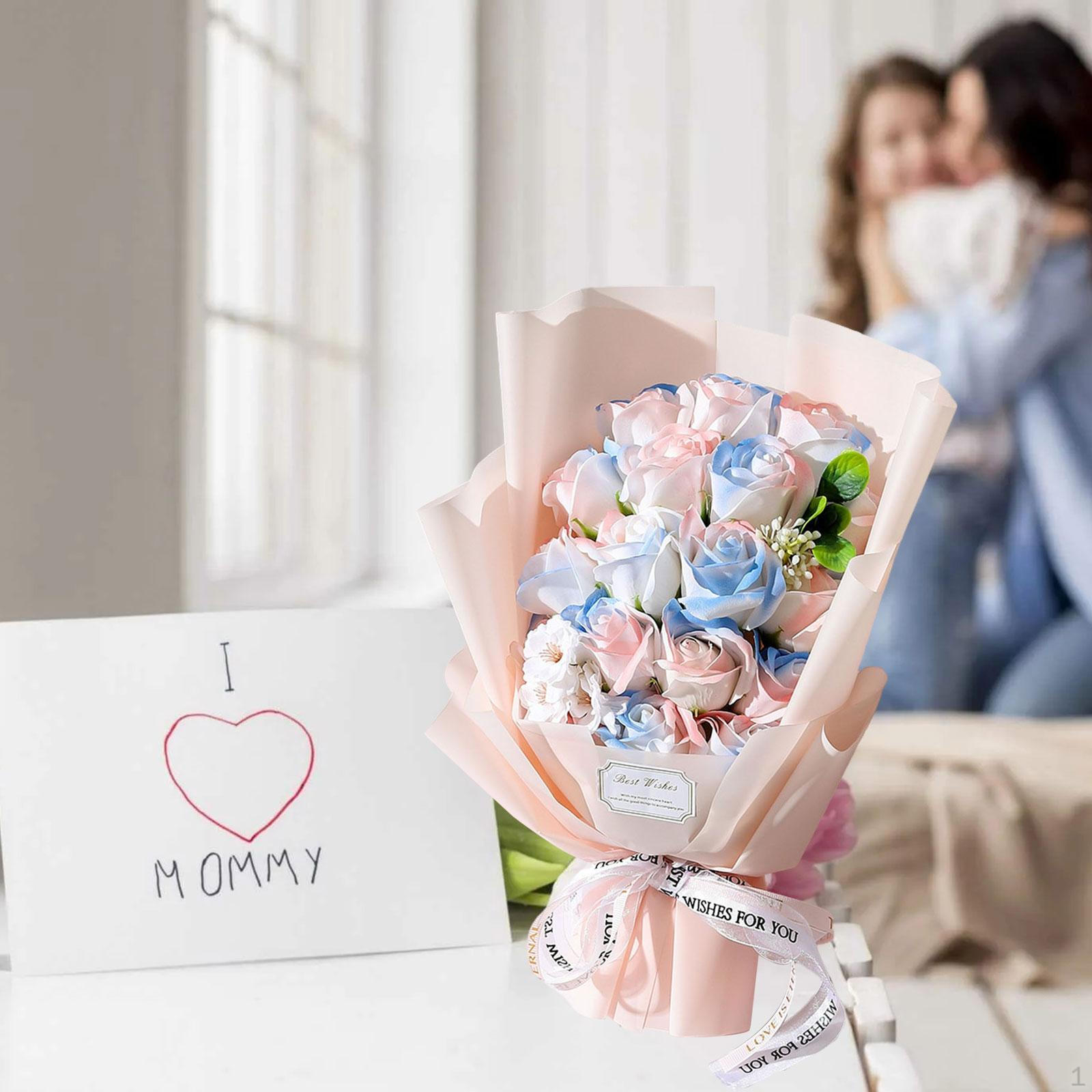 

Искусственная цветочная композиция из мыла, лепестки роз, букет для дома и офиса Blue Pink