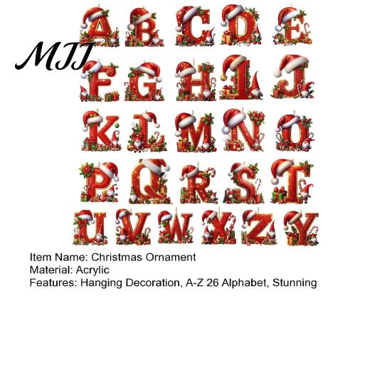 Christmas Tree Ornaments 26 Pcs Letters Ornaments, A-Z Alphabet Acrylic Hanging Decoration Decoration, Personalized Initial Pendant with Santa Hat