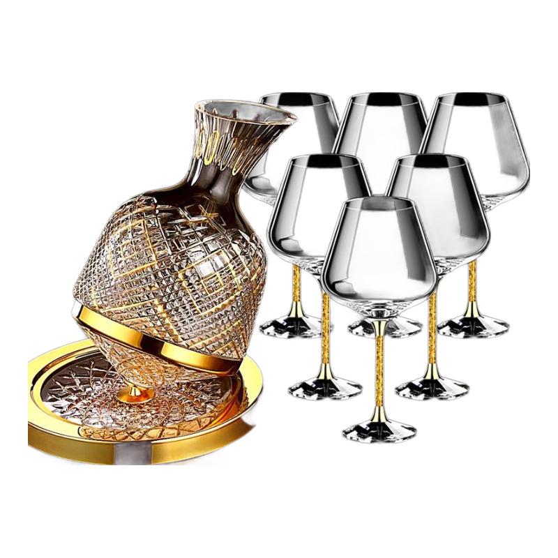 Luxury Crystal Gold Rotating Red Wine Glass and Decanter Set