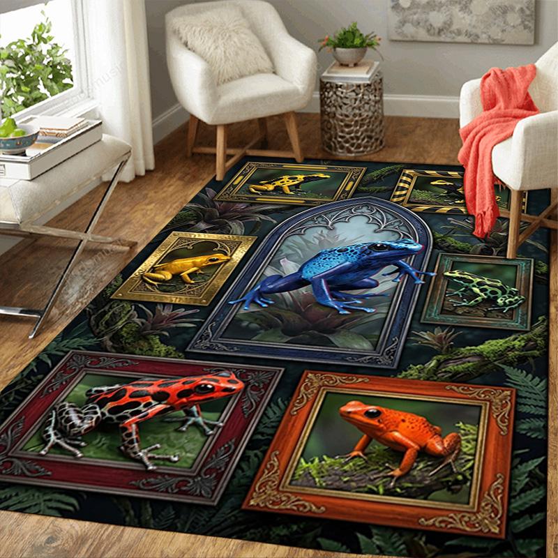 Frog Collection Pattern Rug Floor Mat for Living Room or Bedroom Soft and Comfortable Carpet a Gift for Birthday and Holiday.