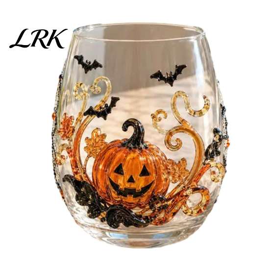 Graviertes saisonales Trinkgeschirr Halloween Glasbecher, Geprägter Kürbis Geist Katze Fledermaus Trinkglas, Herbst Tischdekorationen Gruselige Stiellose Getränke