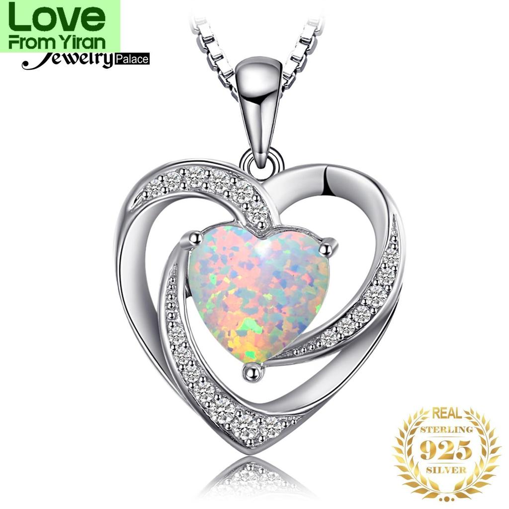 Jewelrypalace Heart Love Created Opal Pendant Necklace Gemstone 925 Sterling Silver Pendant For Women Fashion Jewelry No Chain