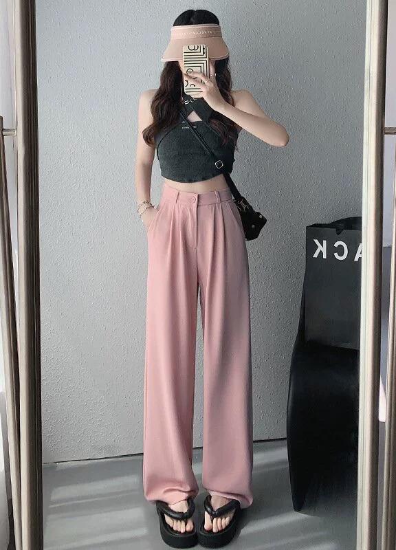 Premium casual pants women's spring and summer new straight loose solid color wide-leg trousers