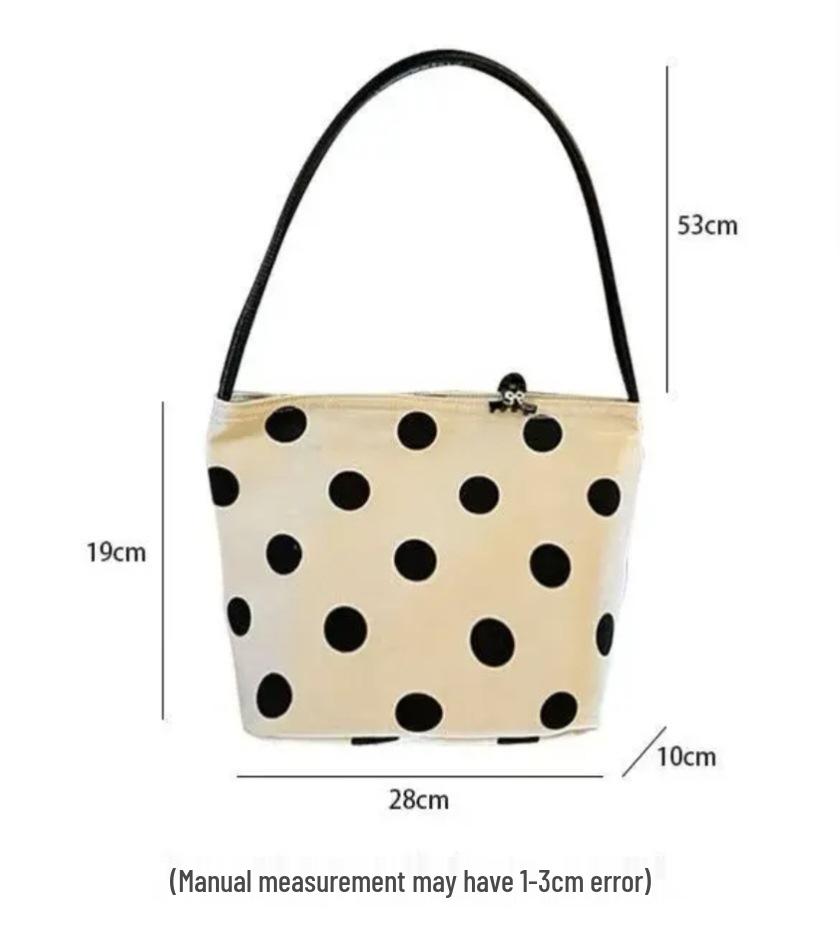French Polka Dot Linen Tote Bag - Women's Single Shoulder Vegetable Basket Bag