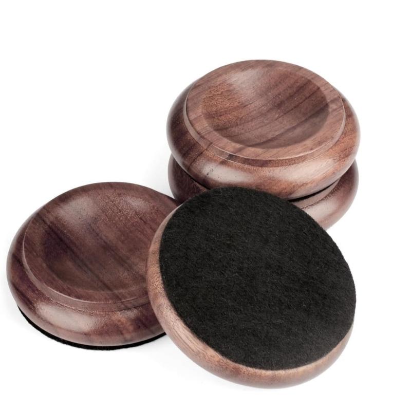 Floor Care Cups for Piano Wheels Solid Wood Set of 4 with Recessed Support Design and Bottom Pad for Indoor Floors