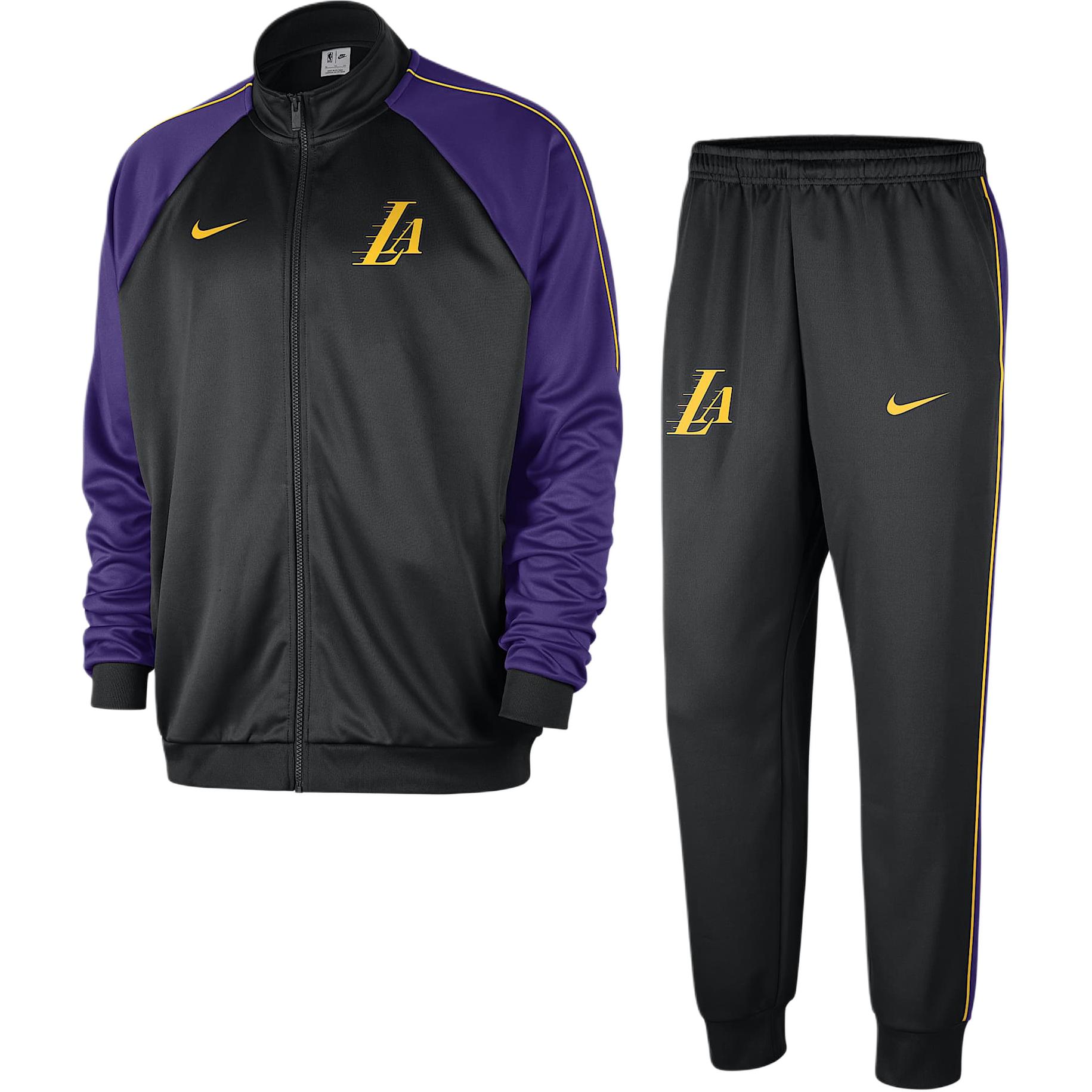 

Nike X NBA Collaboration Los Angeles Lakers Color Block Stand Collar Zip Up Jacket And Pants Casual Sports Set City Edition Men Sports Set FZ0320-010 L