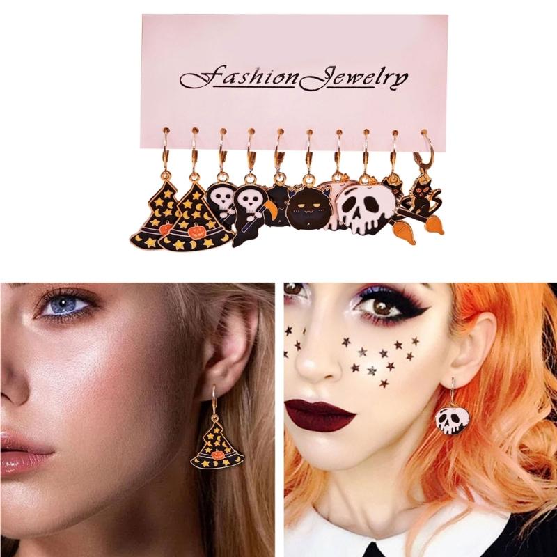 Fashionable Halloween Pumpkin Black Cats Dangle Earrings Festival Charm Syurdy Alloy Jewelry Accessory for Parties