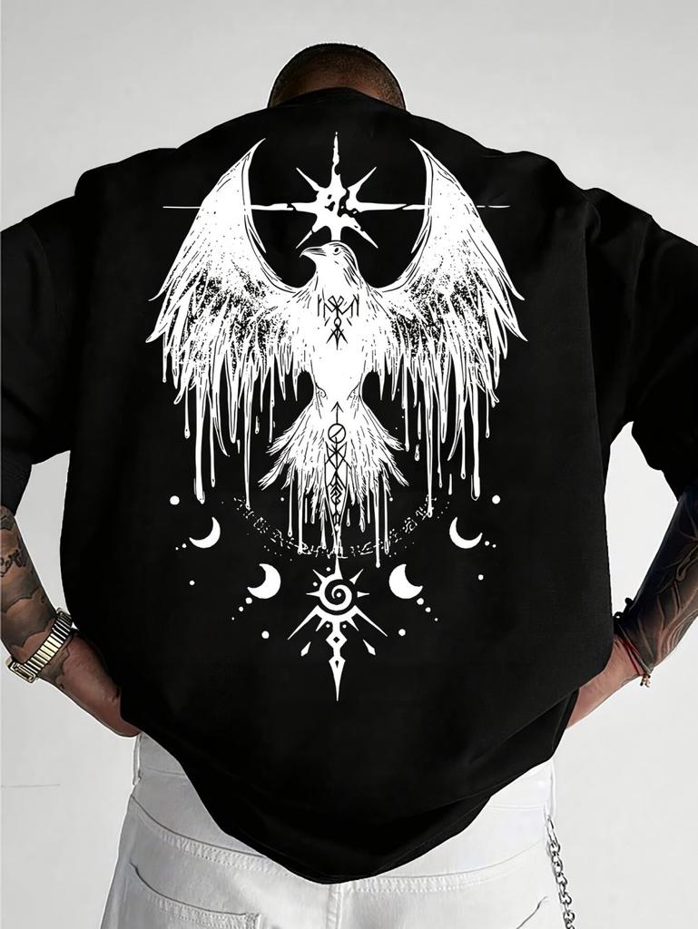 Summer Personalized Bird Totem Printed Breathable Roundneck Mens Tshirt for Outdoor Urban Street and Hiphop Style Wear