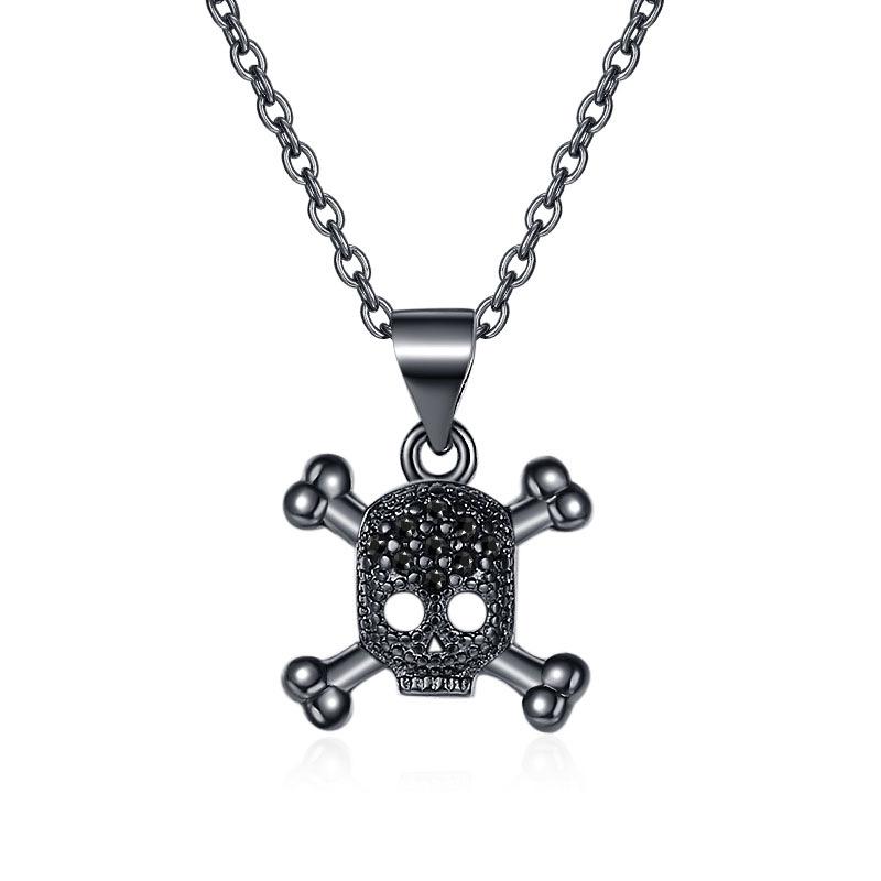 New Full Diamond Skull Necklace for Women Halloween Retro Punk Style Ins Earring Ring Set Accessories