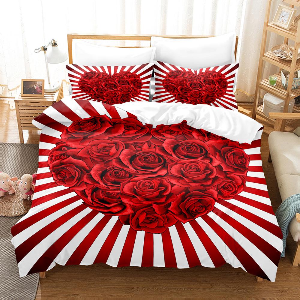 3D Digital Printing Three-Piece Quilt Cover Pillowcase Bed Sheet Quilt Cover Rose Bedding