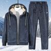Men's Winter Silver Fox Fleece Set: Hooded Fleece-Lined Sweater and Matching Outfit, Fashionable Casual Wear
