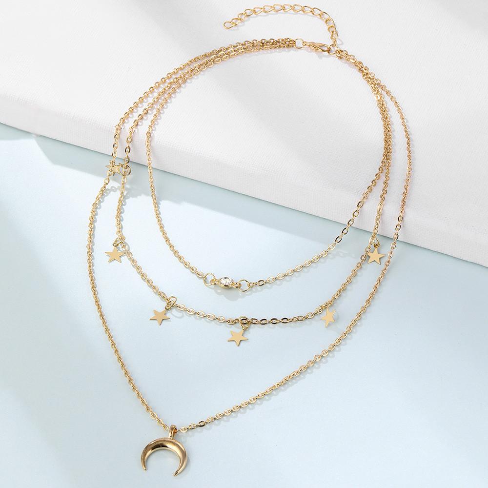 Elegant And Versatile Star And Moon Pendant Necklace For Women In Dazzling Colors Alloy