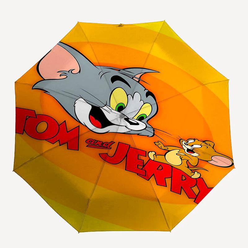 

1pc Tom Jerry Automatic Folding Umbrella - Compact 8-Rib Design, Durable Plastic & Iron1101L